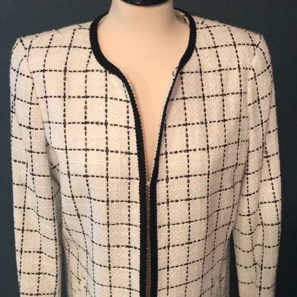 Karl Lagerfeld Long Checkered-Tweed Topper Jacket - Picture 2 of 5